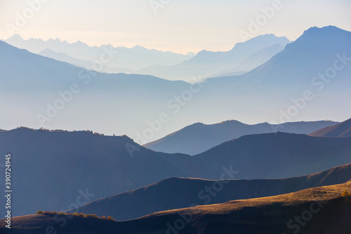 Landscape view of Causasus mountains, Ingushetia, Caucasus, Russia