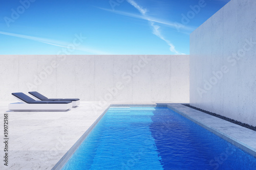 luxury modern backyard with a swimming pool, 3d rendering © auris