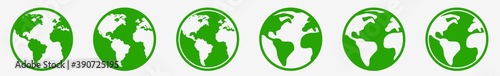 Planet Earth Icon Set Green | World Globe Vector Illustration Logo | Earth Globe Icons Isolated Collection