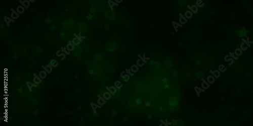 Dark Green vector background with circles, stars. © Guskova