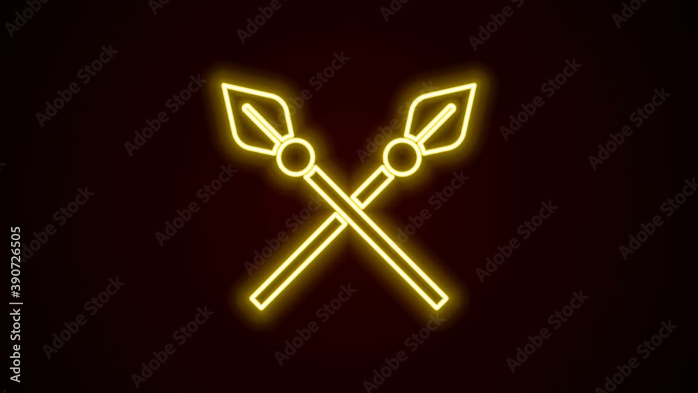 Glowing neon line Crossed medieval spears icon isolated on black background. Medieval weapon. 4K Video motion graphic animation Glowing neon line Crossed medieval spears icon isolated on black background. Medieval weapon. 4K Video motion graphic animation