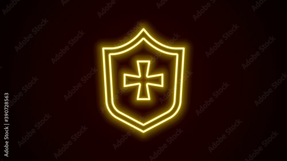 Glowing neon line Shield icon isolated on black background. Guard sign. Security, safety, protection, privacy concept. 4K Video motion graphic animation Glowing neon line Shield icon isolated on black background. Guard sign. Security, safety, protection, privacy concept. 4K Video motion graphic animation