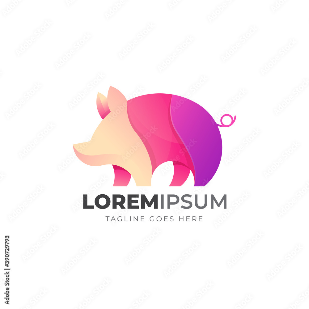 Fototapeta premium Gradient colorful pig logo. Vector illustration