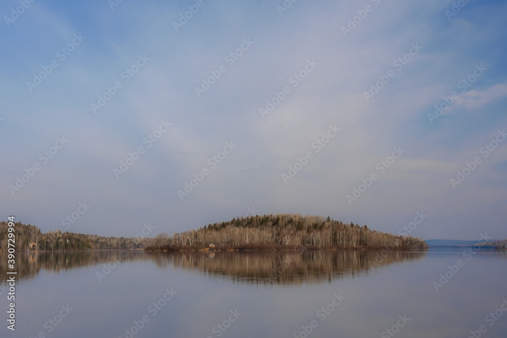 An island on a large wild lake in Quebec in November
