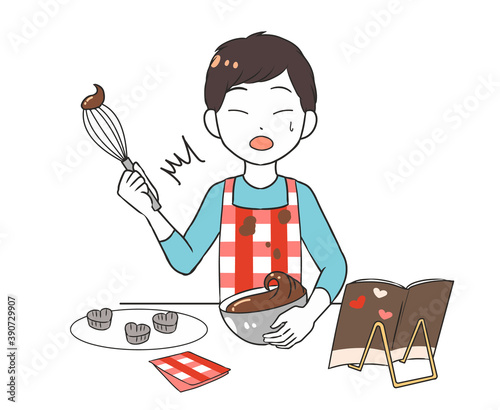 バレンタインチョコを作る　汚す　男性