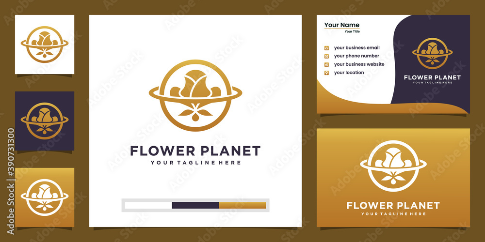 Creative planet rose logo concept and business card design Creative planet rose logo concept and business card design