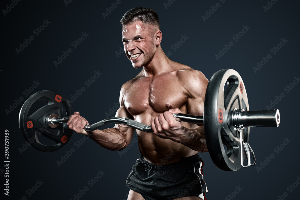 Bodybuilder with a barbell, training Bodybuilder with a barbell, training