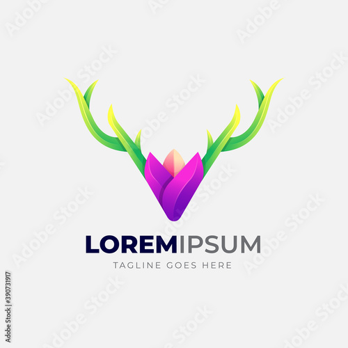 Gradient colorful deer head logo. Vector illustration photo