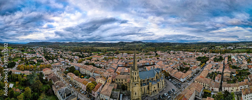 An aerial view of Mirepoix,  a commune in the Ariège department in southwestern France photo