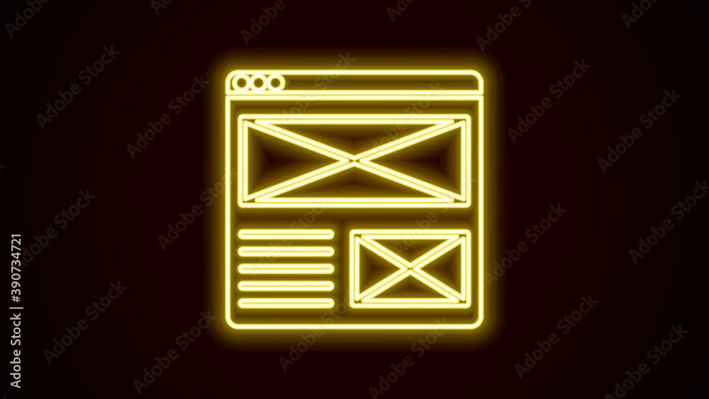 Glowing neon line Browser window icon isolated on black background. 4K Video motion graphic animation Glowing neon line Browser window icon isolated on black background. 4K Video motion graphic animation