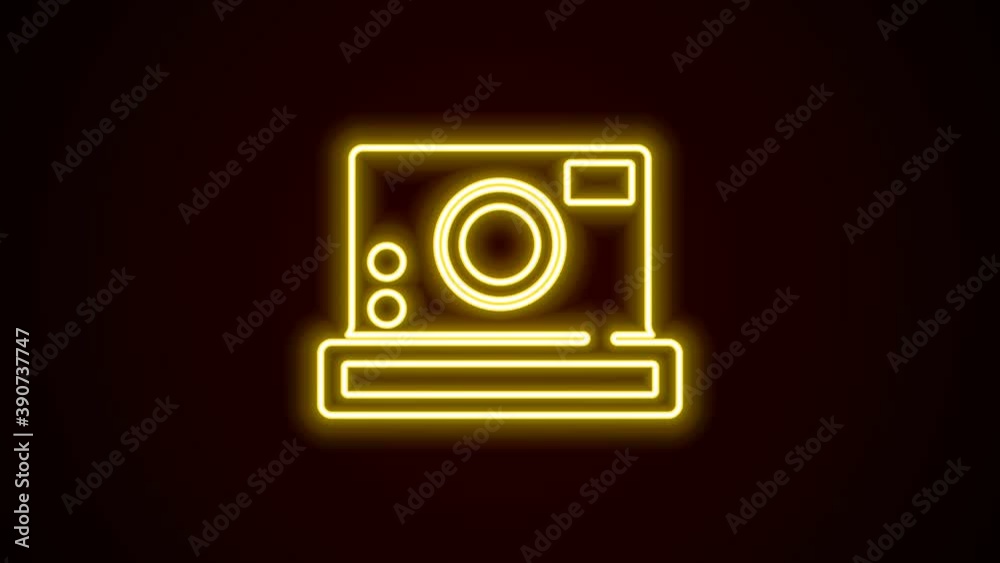 Glowing neon line Photo camera icon isolated on black background. Foto camera icon. 4K Video motion graphic animation Glowing neon line Photo camera icon isolated on black background. Foto camera icon. 4K Video motion graphic animation