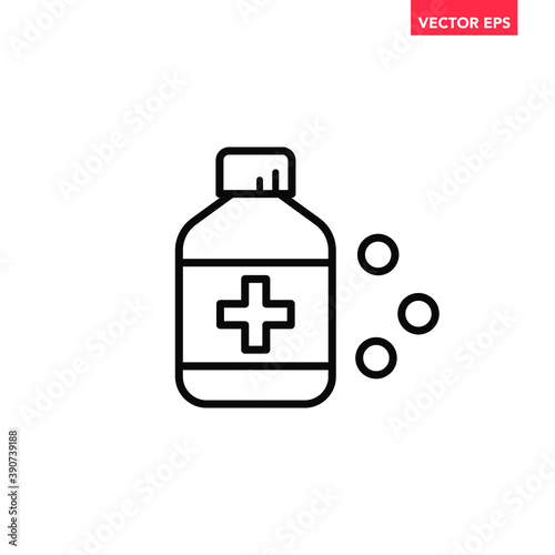 Black single medicine bottle line icon, simple health equipment flat design vector pictogram, infographic vector for app logo web website button ui ux interface elements isolated on white background