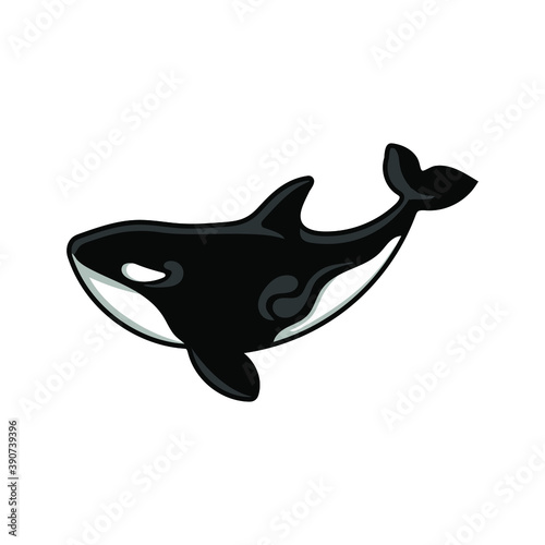 black white cartoon killer whale swimming at sea