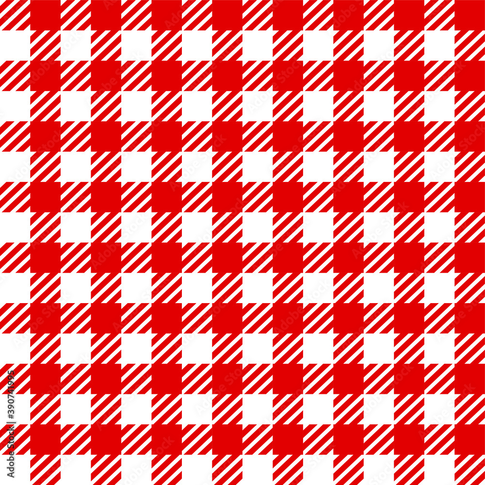 Lumberjack White Red Gingham tartan Checkered plaid seamless pattern. Texture for plaid, tablecloths, clothes, shirts, dresses, paper, bedding, blankets, quilts, textile products. Vector EPS 