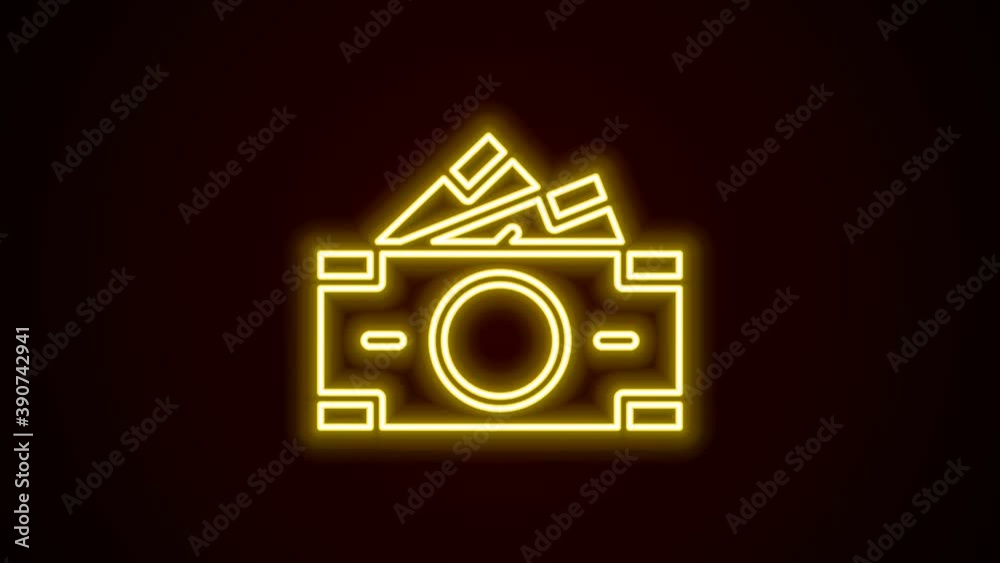 Glowing neon line Stacks paper money cash icon isolated on black background. Money banknotes stacks. Bill currency. 4K Video motion graphic animation Glowing neon line Stacks paper money cash icon isolated on black background. Money banknotes stacks. Bill currency. 4K Video motion graphic animation