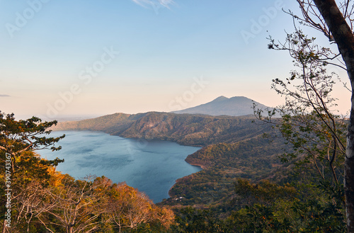 Beautiful view of Laguna de Apoyo from Mirador de Catarina and Mombacho volcano, Nicaragua photo