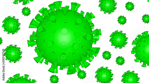covid 19 drawn in green with 3d graphics. Illustration for coronavirus, variant, omicron, pollen, virus, dust, star, sars. The vaccine is the solution!