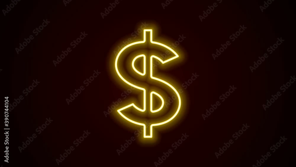 Glowing neon line Dollar symbol icon isolated on black background. Cash and money, wealth, payment symbol. Casino gambling. 4K Video motion graphic animation Glowing neon line Dollar symbol icon isolated on black background. Cash and money, wealth, payment symbol. Casino gambling. 4K Video motion graphic animation