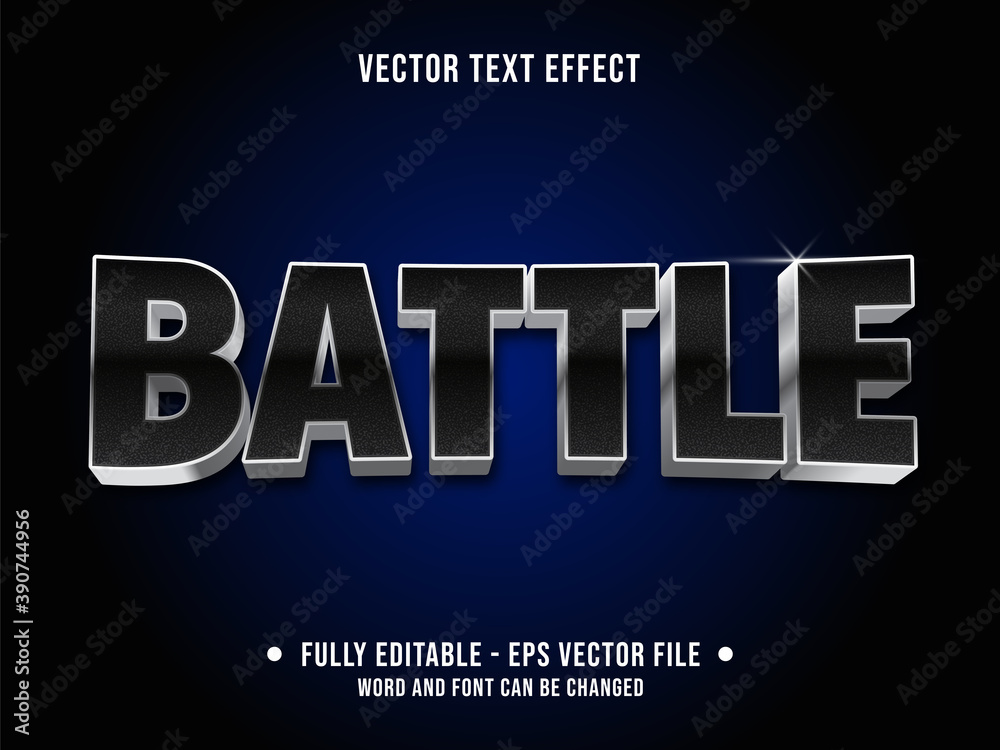 Editable text effect - battle black and silver gradient color modern style	
