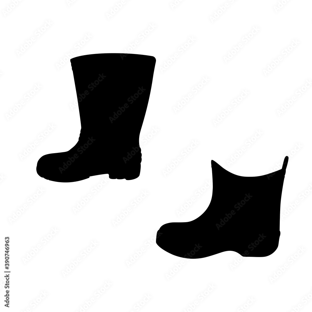 black rubber boots isolated on white background. Silhouette vector in ...