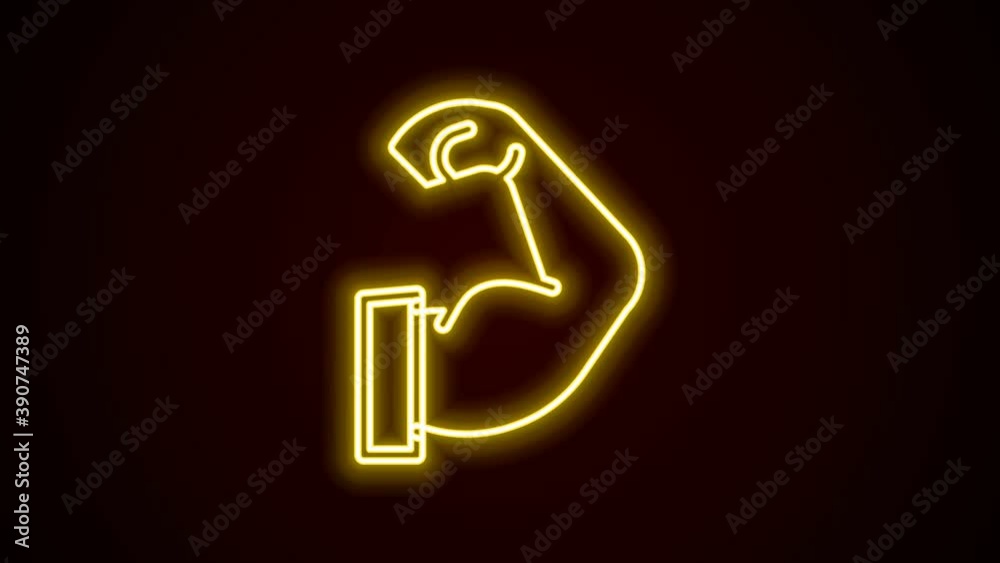 Glowing neon line Bodybuilder showing his muscles icon isolated on black background. Fit fitness strength health hobby concept. 4K Video motion graphic animation Glowing neon line Bodybuilder showing his muscles icon isolated on black background. Fit fitness strength health hobby concept. 4K Video motion graphic animation