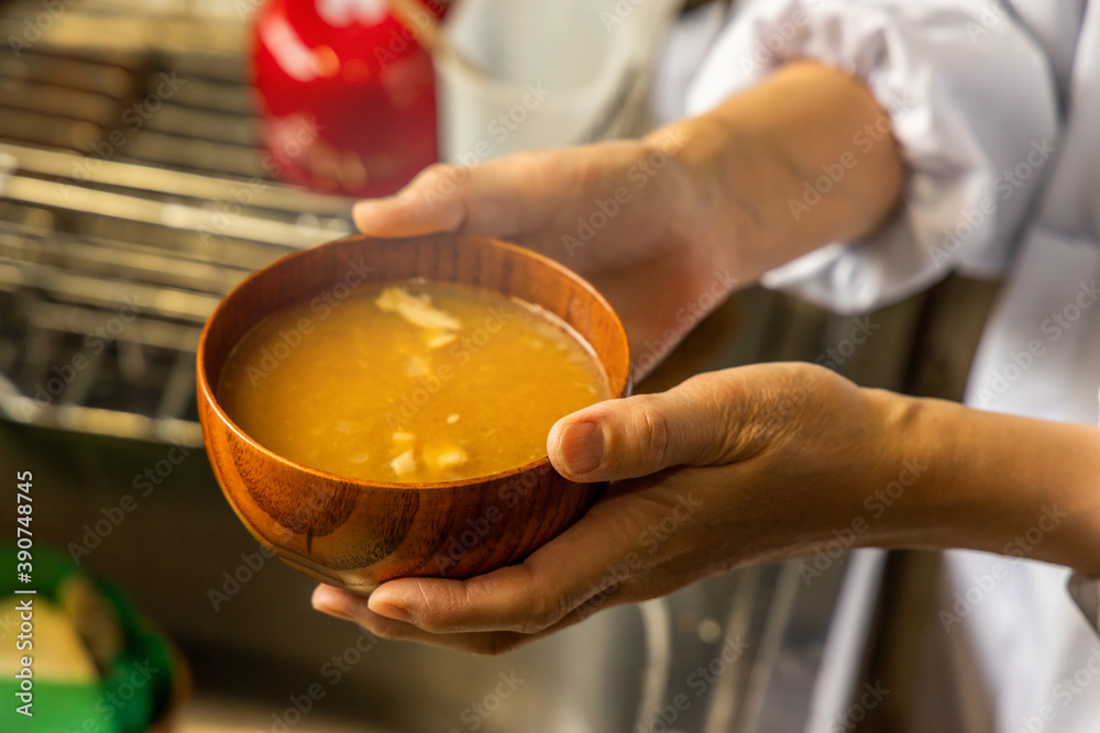味噌汁 Typical Japanese miso (fermented soy) soup 味噌汁 Typical Japanese miso (fermented soy) soup