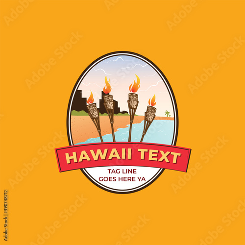 Hawaii beach scenery  circle emblem logo design template