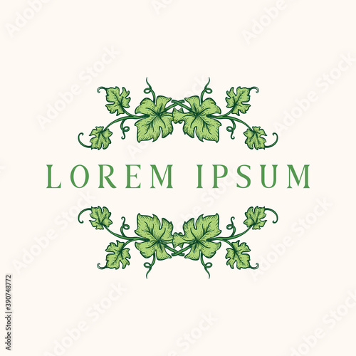 Grape vines leaf text border frame