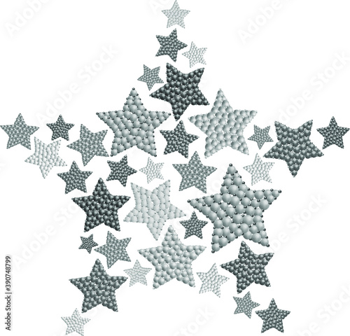 Grey and black beads stars background in the shape of a star. Izolated vector illustration. Use for printing, T-shirts, textile drawing, print pattern. Follow other stars patterns in my collection.