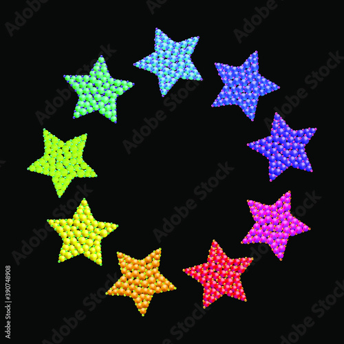 Colorful beads stars in the shape of a circle. Izolated vector illustration. Stars background. Use for printing  posters  T-shirts  textile drawing  print pattern. 
