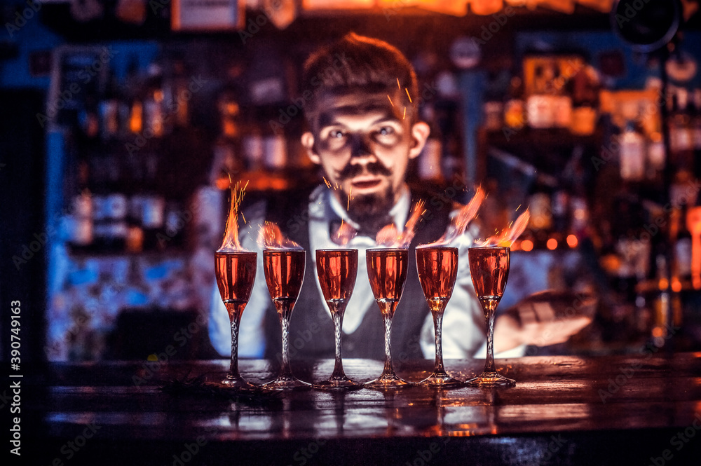 Barman mixes a cocktail on the brasserie