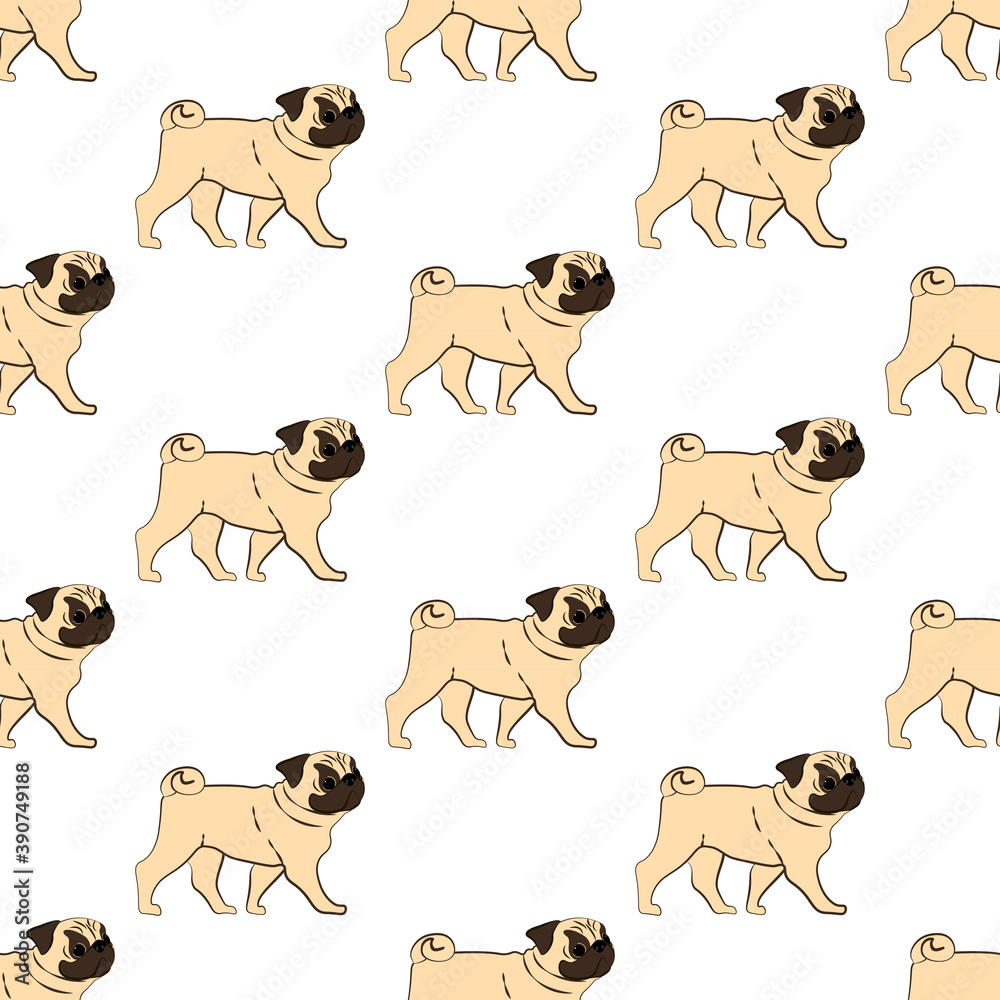 Pug cute funny dog vector seamless pattern