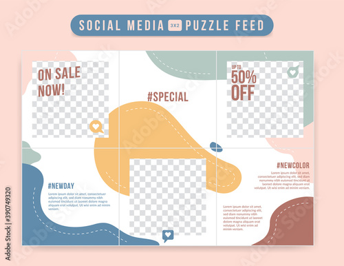 Sweet and cute editable social media grid post puzzle feed vector design template in abstract flat pastel liquid trendy soft with love icon