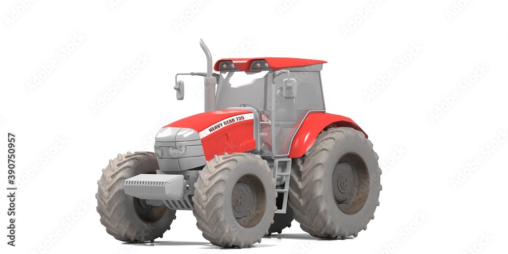 Red tractor isolated. White background 3d render Red tractor isolated. White background 3d render
