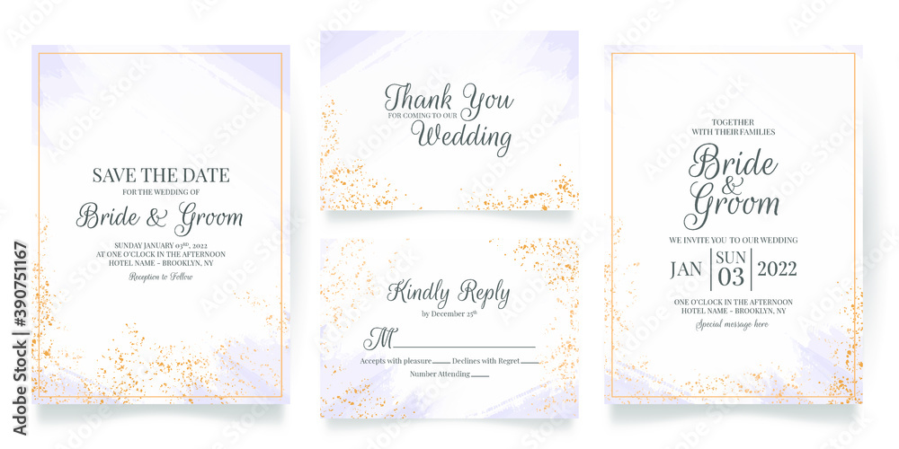 wedding invitation card template set with abstract watercolor decoration