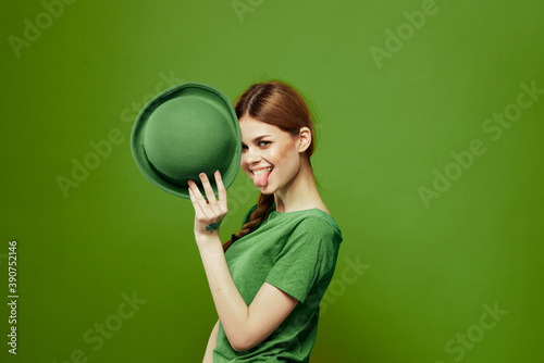 happy woman st patricks day green t-shirt hat shamrock holidays fun