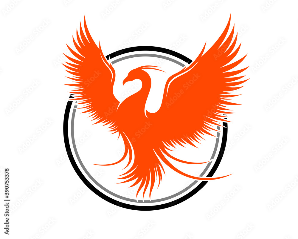 Fototapeta premium Flying phoenix in the circle line