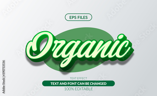 Fresh Organic green 3d editable text effect eps file vector
