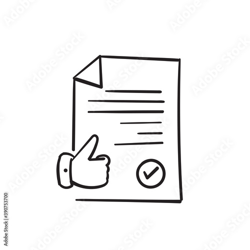 hand drawn doodle document symbol for approval icon, accredited, authorized agreement. isolated