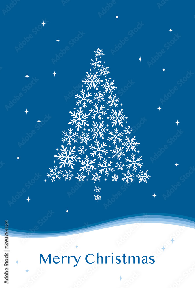 おしゃれな雪の結晶クリスマスツリーのグリーティングカード
