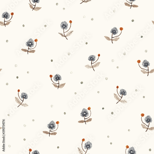 Seamless texture of  flower. Hand drawn sketch watercolour painting on simple background. concept illustration of Set nature elements.