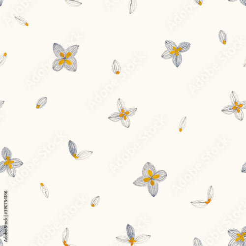 Seamless texture of  flower. Hand drawn sketch watercolour painting on simple background. concept illustration of Set nature elements.