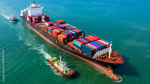 Container ship global business freight shipping import export logistic and transportation by container ship, Aerial view container cargo freight shipping maritime transport in marine worldwide. © Kalyakan
