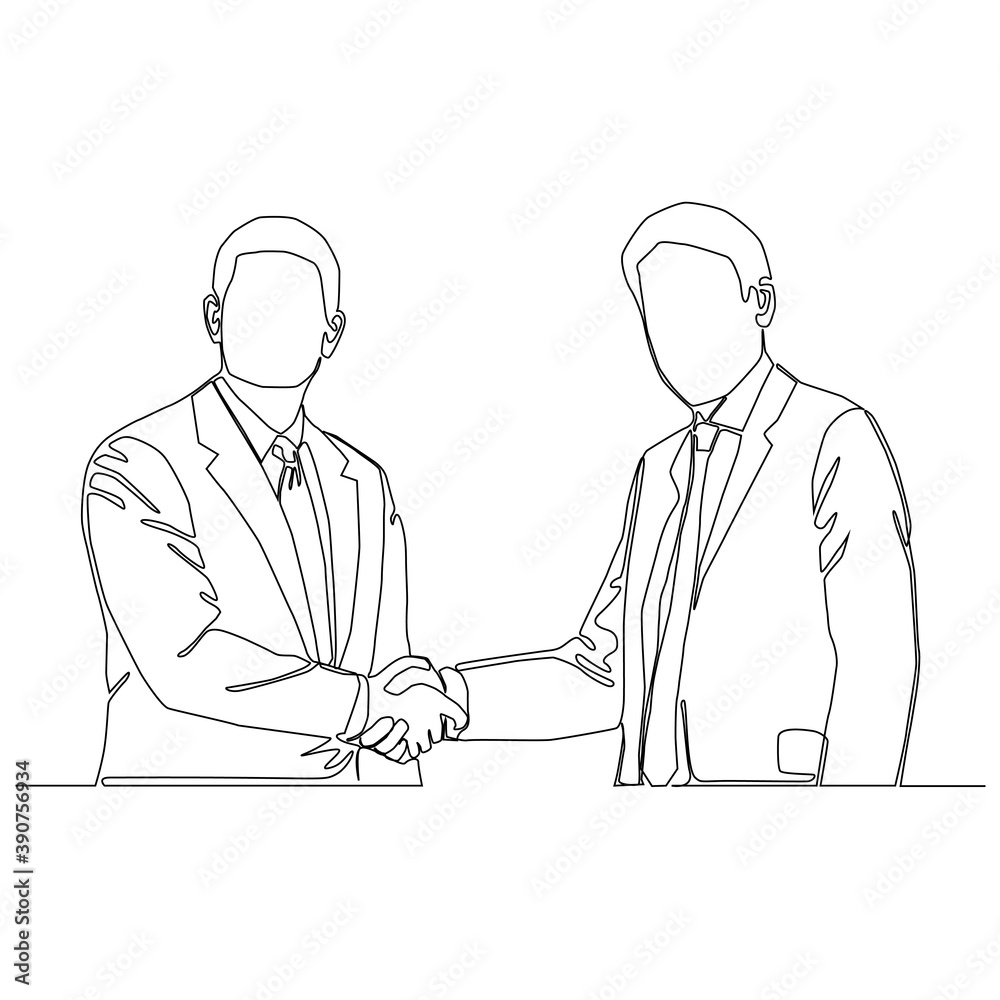 Continuous line of two businessmen hand shaking each other vector Continuous line of two businessmen hand shaking each other vector