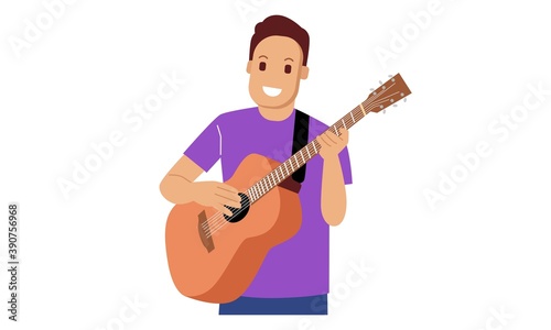 The man is playing acoustic guitar