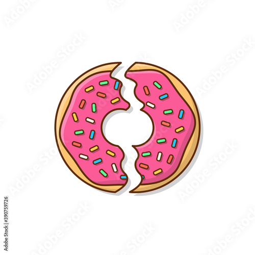Cutted Donut Vector Icon Illustration. Cute, Colorful And Glossy Donuts With Glaze And Powder