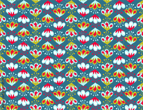 Vector seamless pattern with floral patterns. leaves of grass and flowers in a digital ornament. Beautiful fabulous background. Pattern for beautiful fabrics
