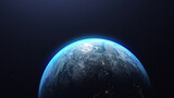 3D rendering of the planet Earth in the starry galaxy