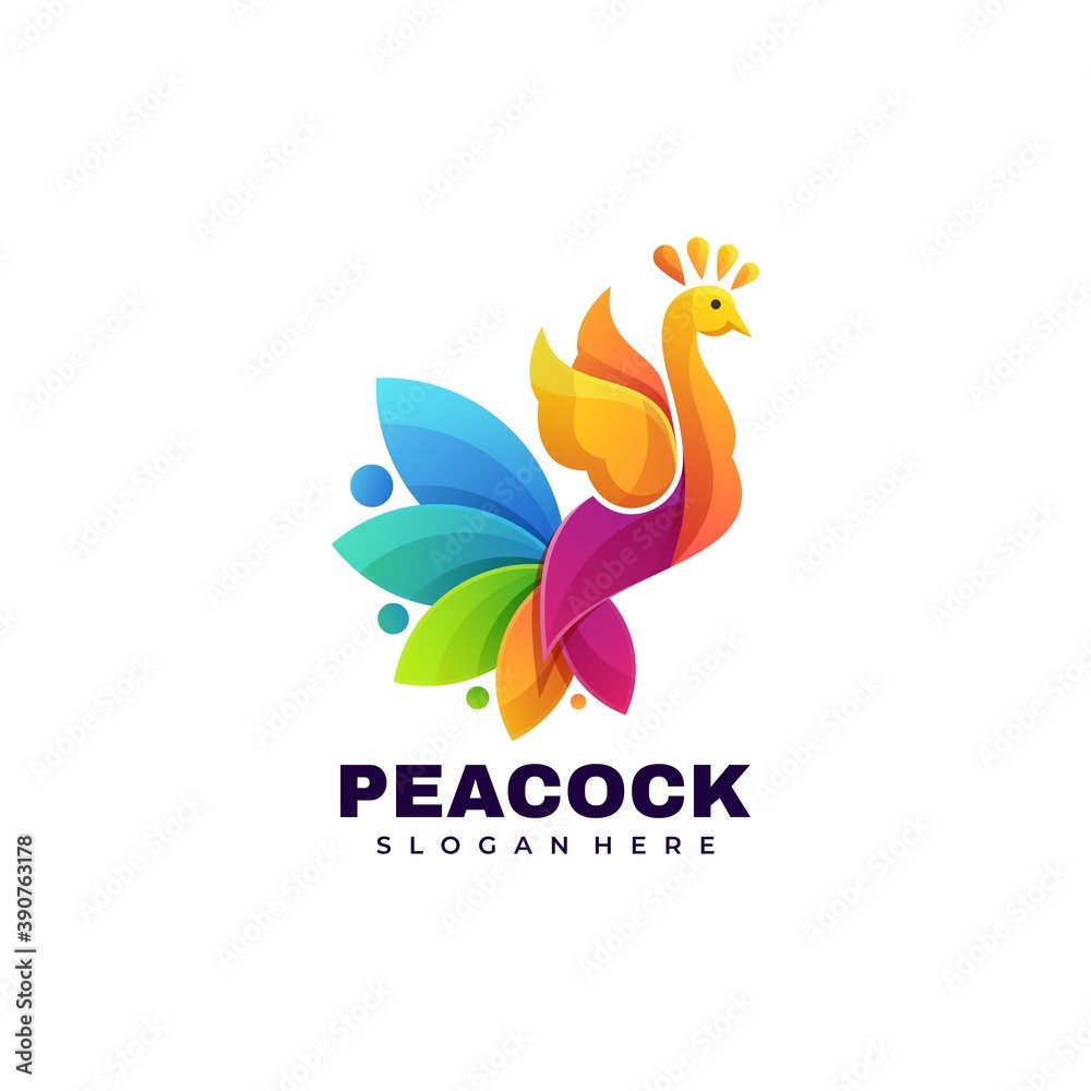 Obraz premium Vector Logo Illustration Peacock Gradient Colorful Style.