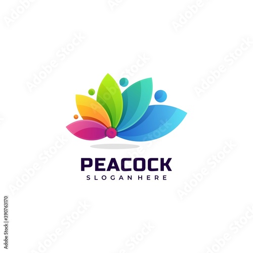 Vector Logo Illustration Peacock Gradient Colorful Style.